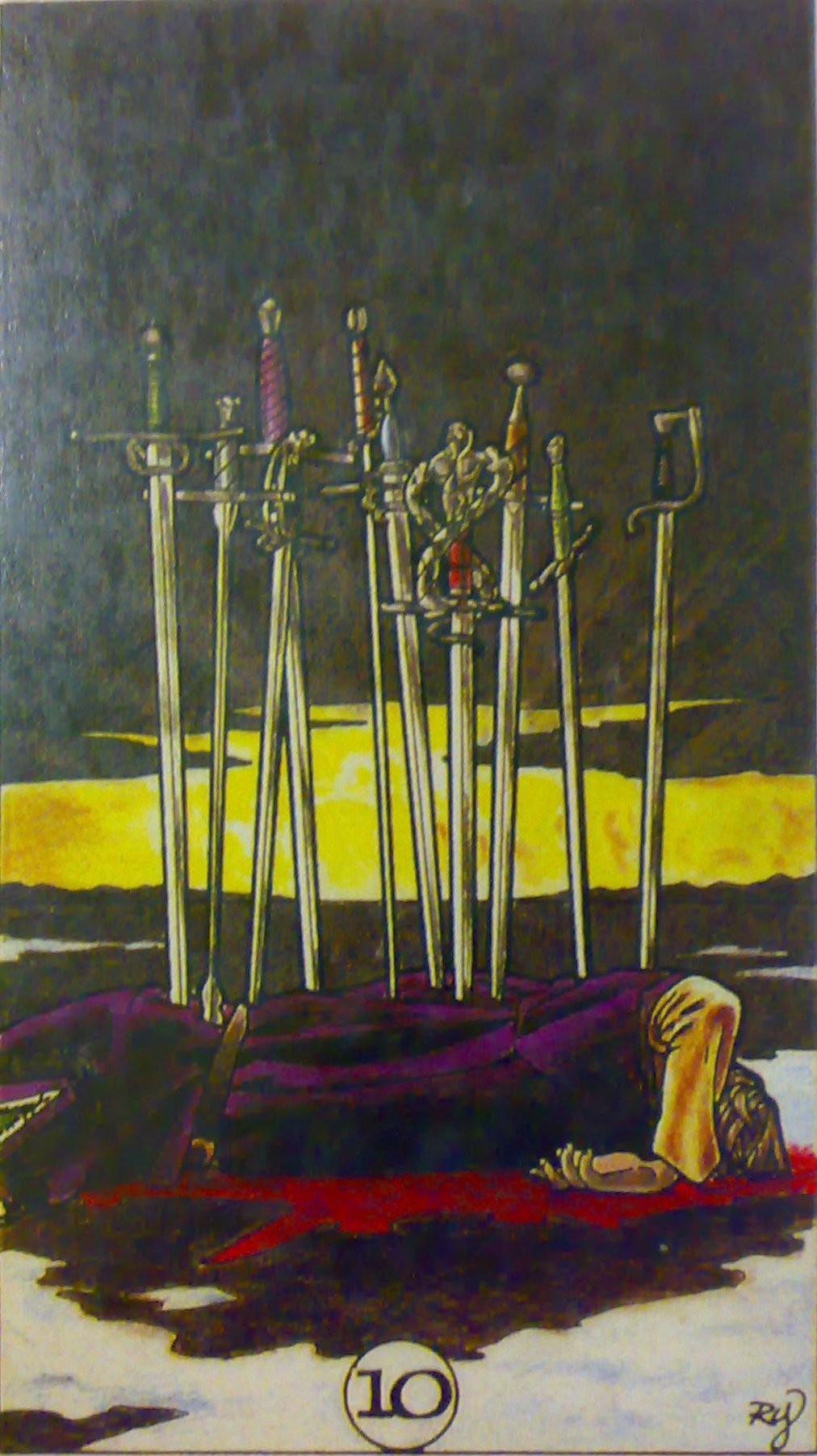 karty, výklad karet, tarot, kartářka, malá arkána, meče, deset mečů, krize, přežití,  tarot robin wood