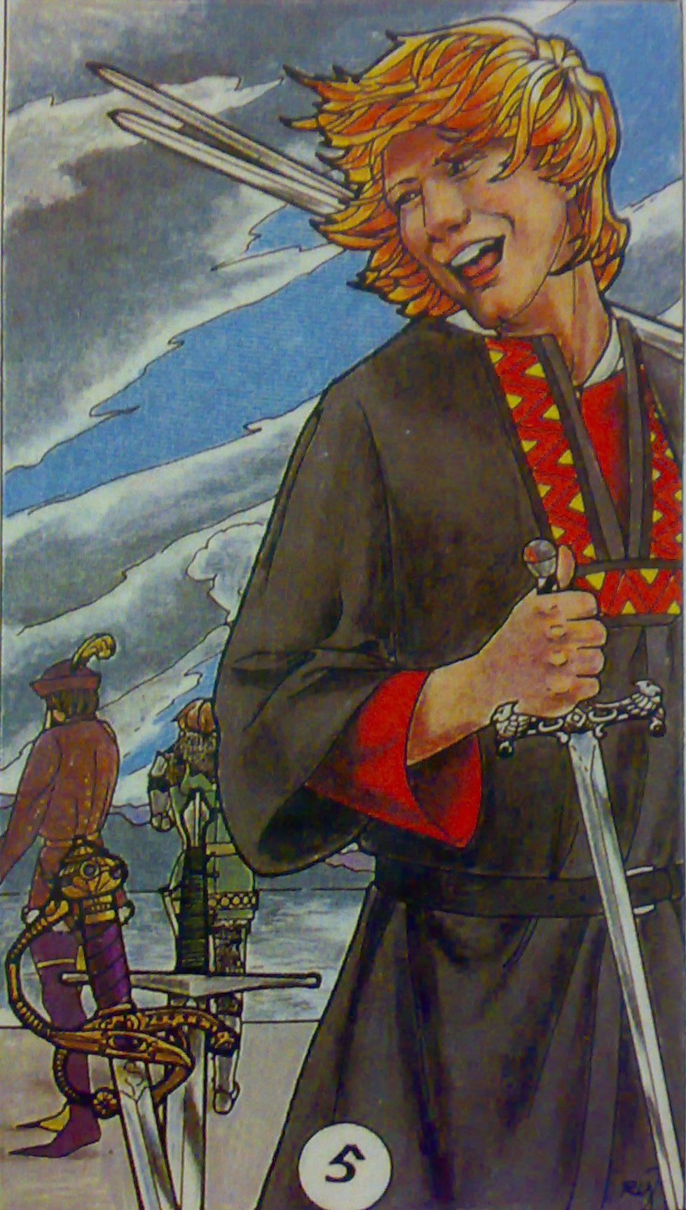 karty, výklad karet, tarot, kartářka, malá arkána, meče, pět mečů, hanba, tarot robin wood