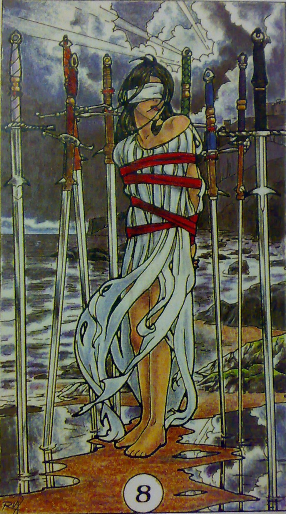 karty, výklad karet, tarot, kartářka, malá arkána, meče, osm mečů, omezení, zábrany, plot, tarot robin wood